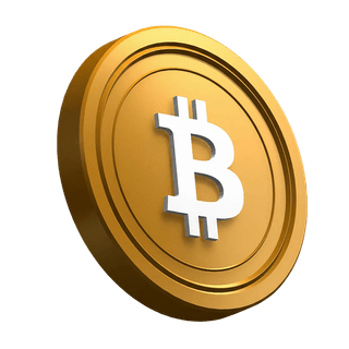 Moneta Bitcoin BTC ustawiona pod kątem jako element wizualny w sekcji hero